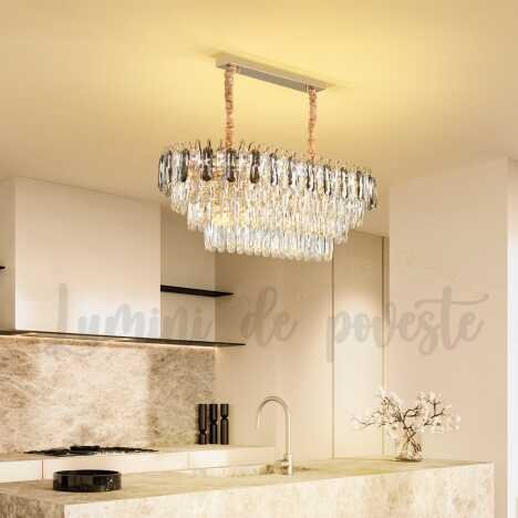 Candelabru Krystal Shine Gold Dining 60x30, 12 surse de iluminare